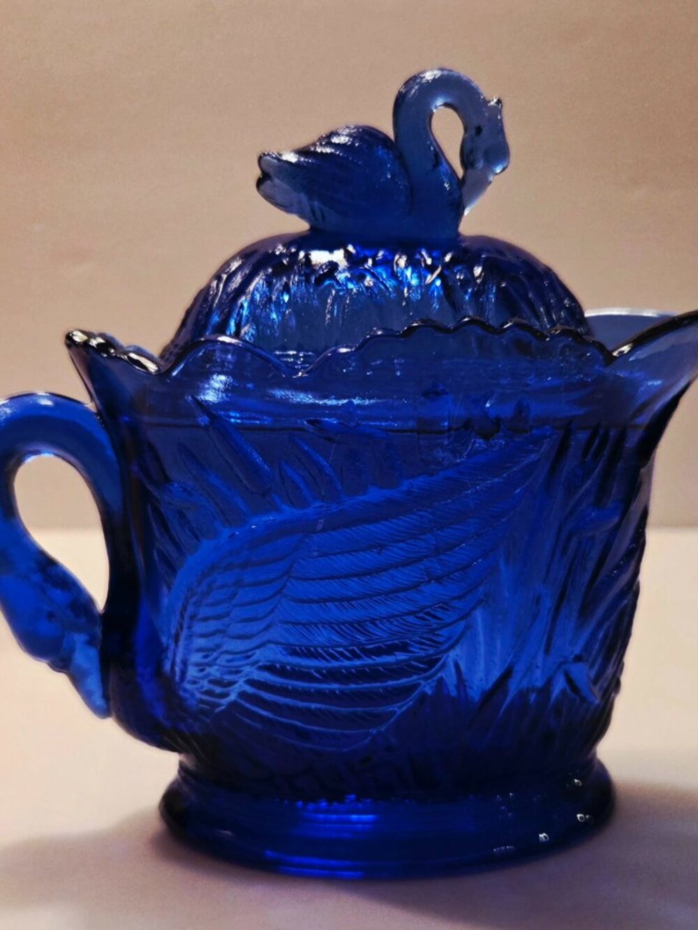Vintage Westmoreland Cobalt Blue Glass Swan Pitcher Swan Handle Creamer